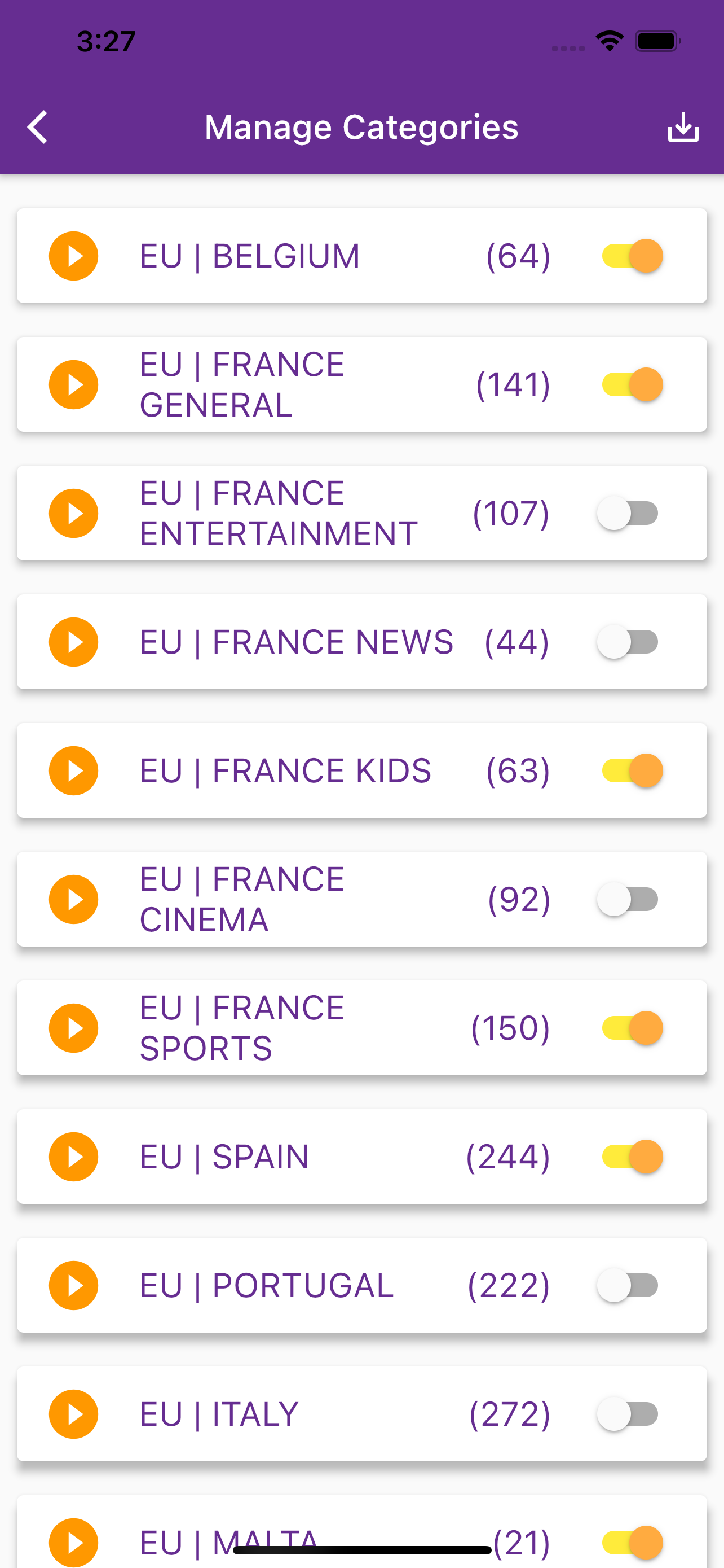 Manage categories